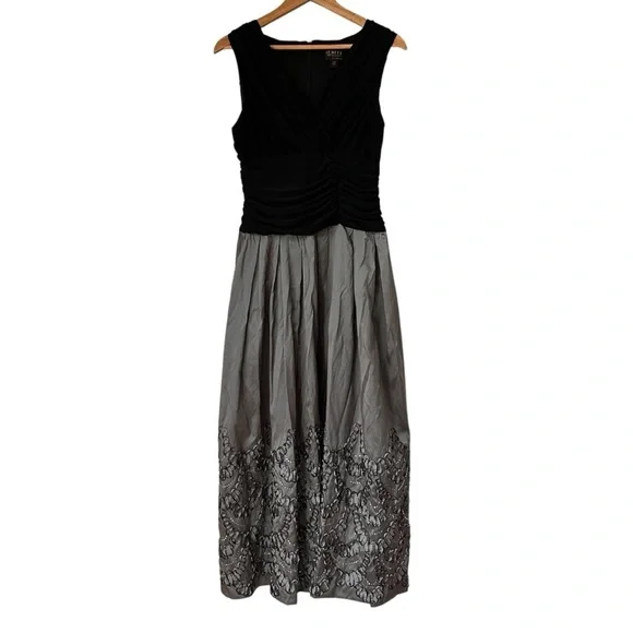 Ignite Evenings Black and Gray Embroidered Midi Dress, 14P - Picture 1 of 13